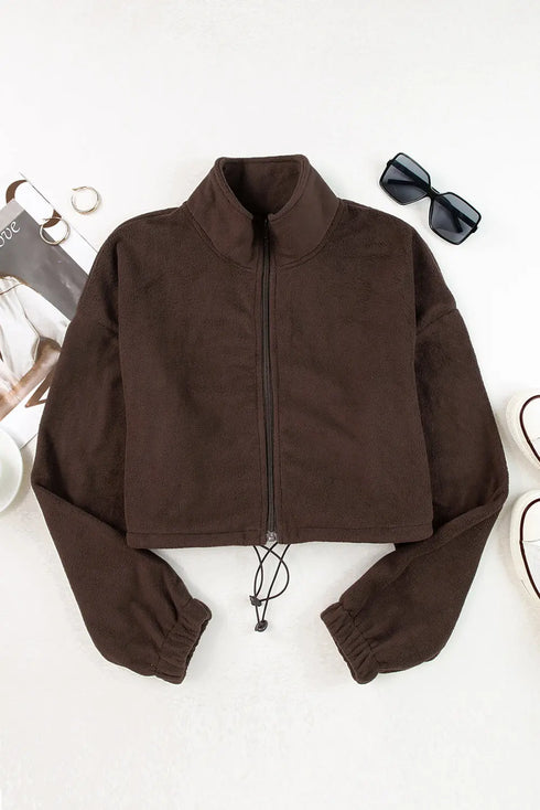 'Amity' Zip Up Cropped Jacket - Celes Fashion
